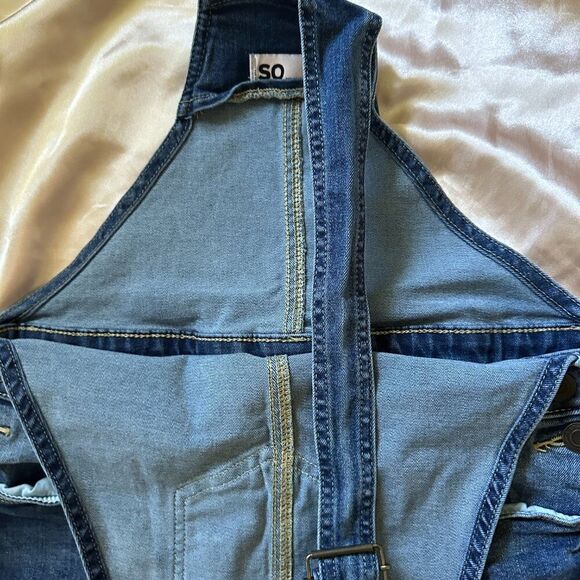 SO Girls Dark Blue Denim Shortalls Overalls Size 14 EUC - Picture 3 of 4